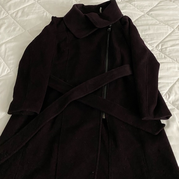 Karl Lagerfeld Paris, Wool belted wrap coat(size,Large in burgundy) - Picture 2 of 5